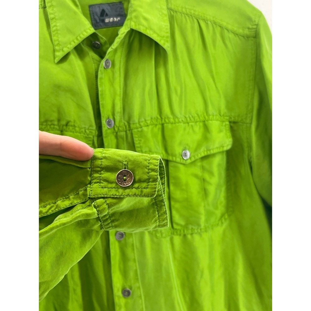 Silk Button Up Blouse S Bright Green Colorful Chic Lightweight Boho Airy - Picture 3 of 9
